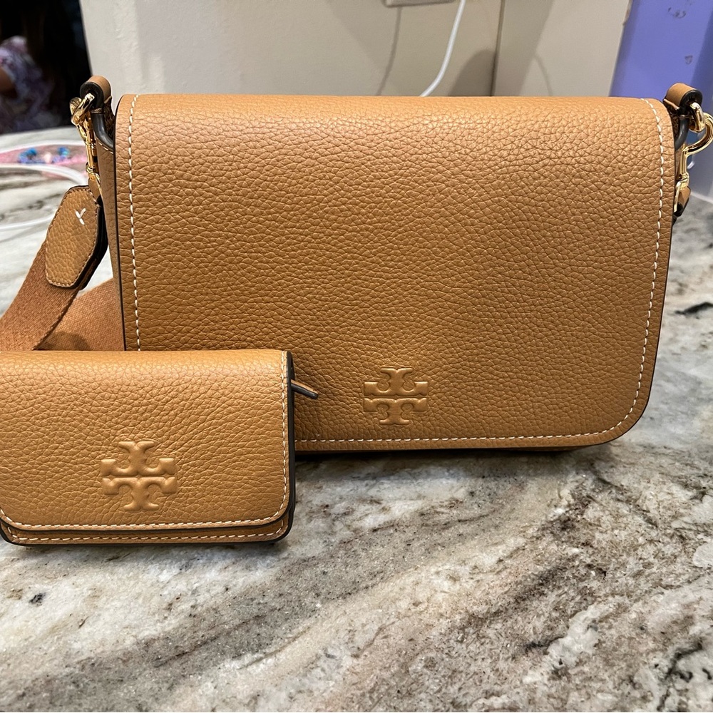 Tory Burch Tan Leather Crossbody Bag with Matching Wallet